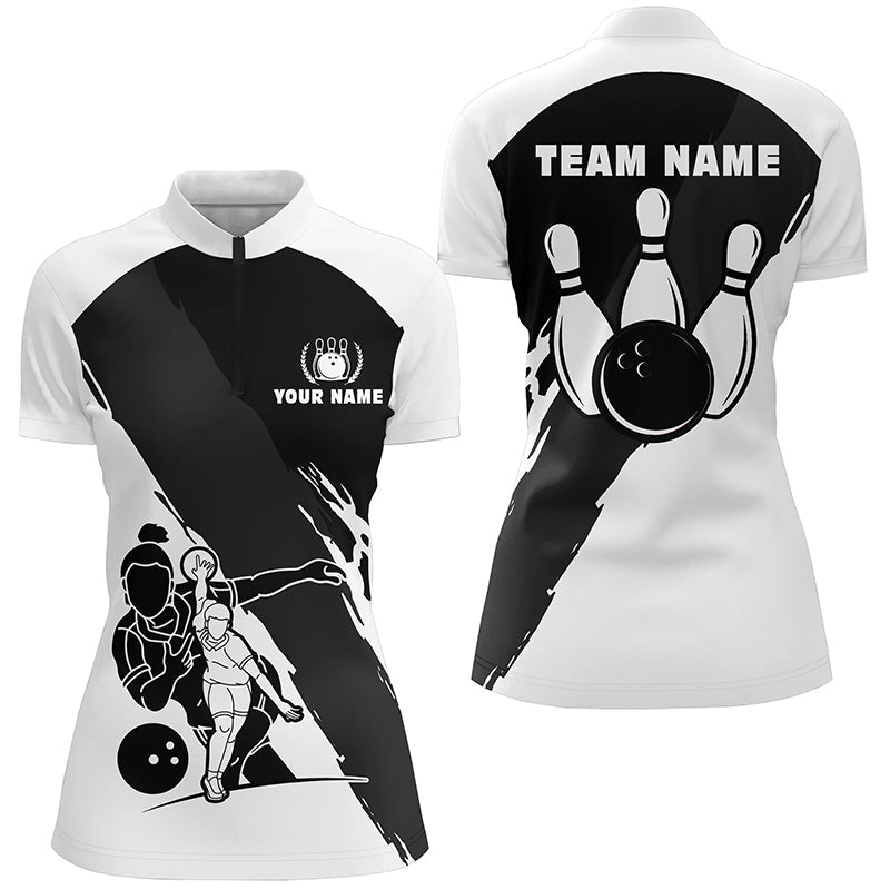 Personalized 3D Bowling Shirts For Women/ Custom Black White Sleeveless Polo Bowling Shirt For Girls