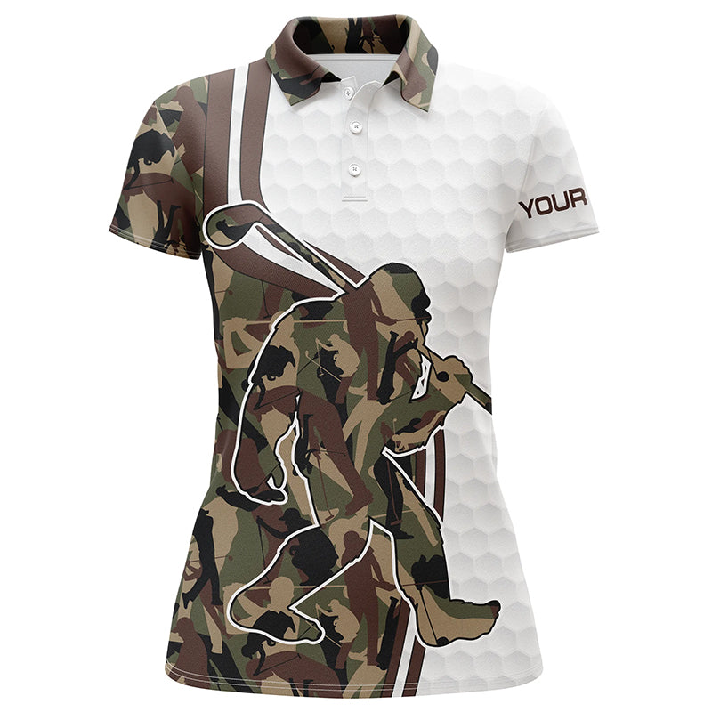 Funny Bigfoot Golf sleeveless polo shirts for women camo pattern custom sasquatch playing golf apparel