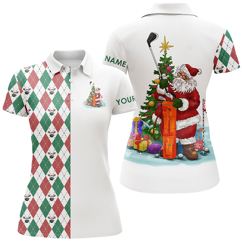 Funny Santa golfer Womens sleeveless polo shirt custom Christmas golf ball pattern golf gifts