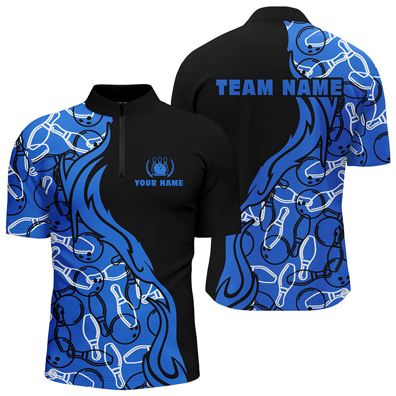 Black and blue pattern bowling Quarter Zip shirts for men/ custom team bowling jerseys for men bowlers