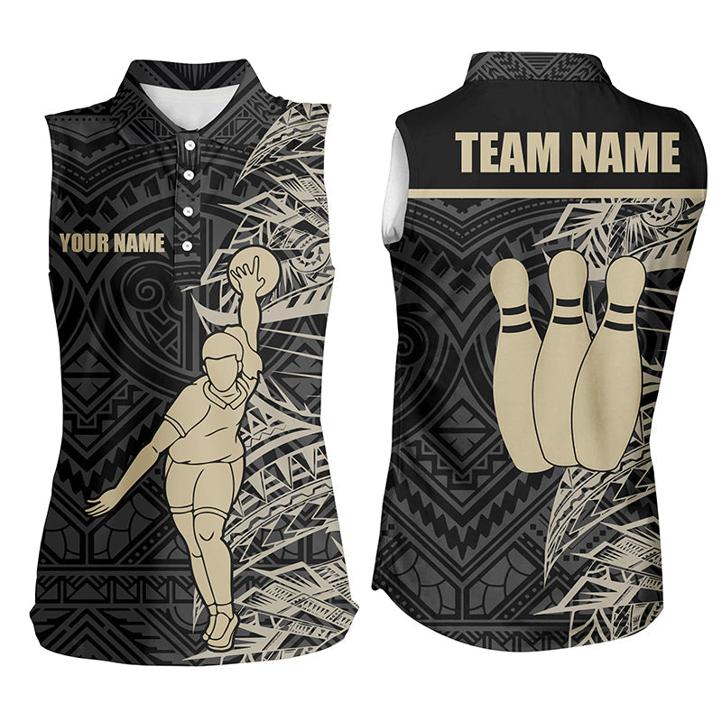 Personalized Bowling sleeveless polo Shirts for women Golden Black Tribal team Bowling Jerseys