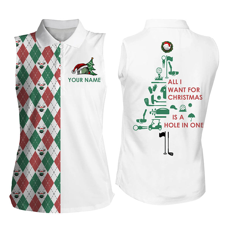 Funny Christmas Womens sleeveless polo shirts custom name All I want for Christmas is a hole in one