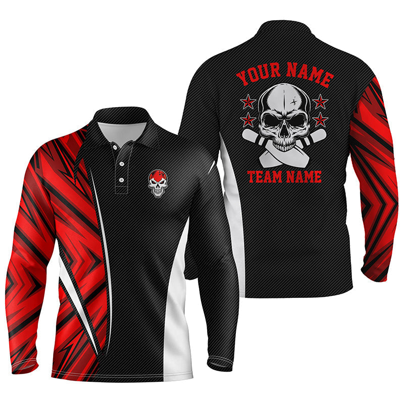 Black And Red Camo Custom Camo Bowling Long Sleeve Polo Shirts For Men/ Team Skull Bowling Jerseys