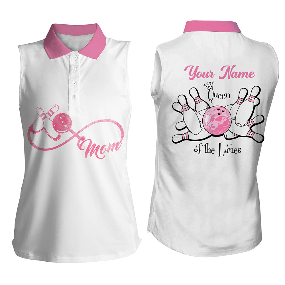 Womens Bowling Shirts Sleeveless Polo Custom Bowling Shirts For Mom Queen Of The Lanes Bowling Mom