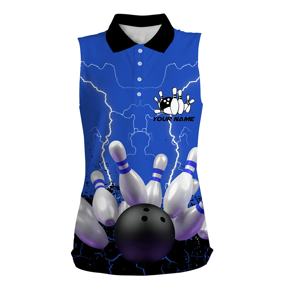 Blue Lightning Women Bowling Sleeveless Polo Shirts/ Personalized Team Bowling Female Bowling Uniform