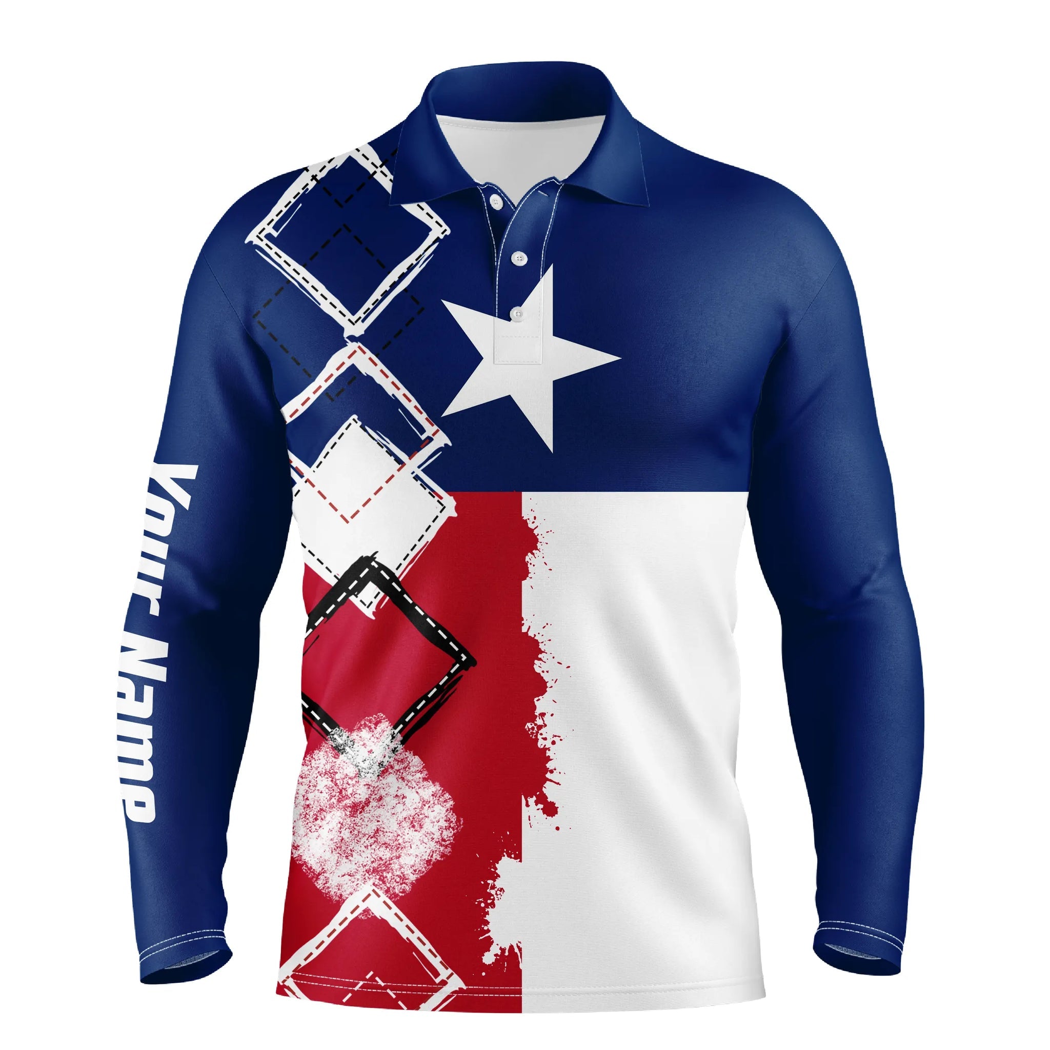 Mens Golf Long Sleeve Polo Shirts Texas Flag Patriot Custom Name Golf Shirts For Men/ Gift For The Golfers