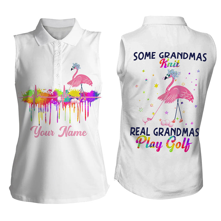Women sleeveless polo shirt custom some grandmas knit real grandmas play golf flamingo grandmas golfer