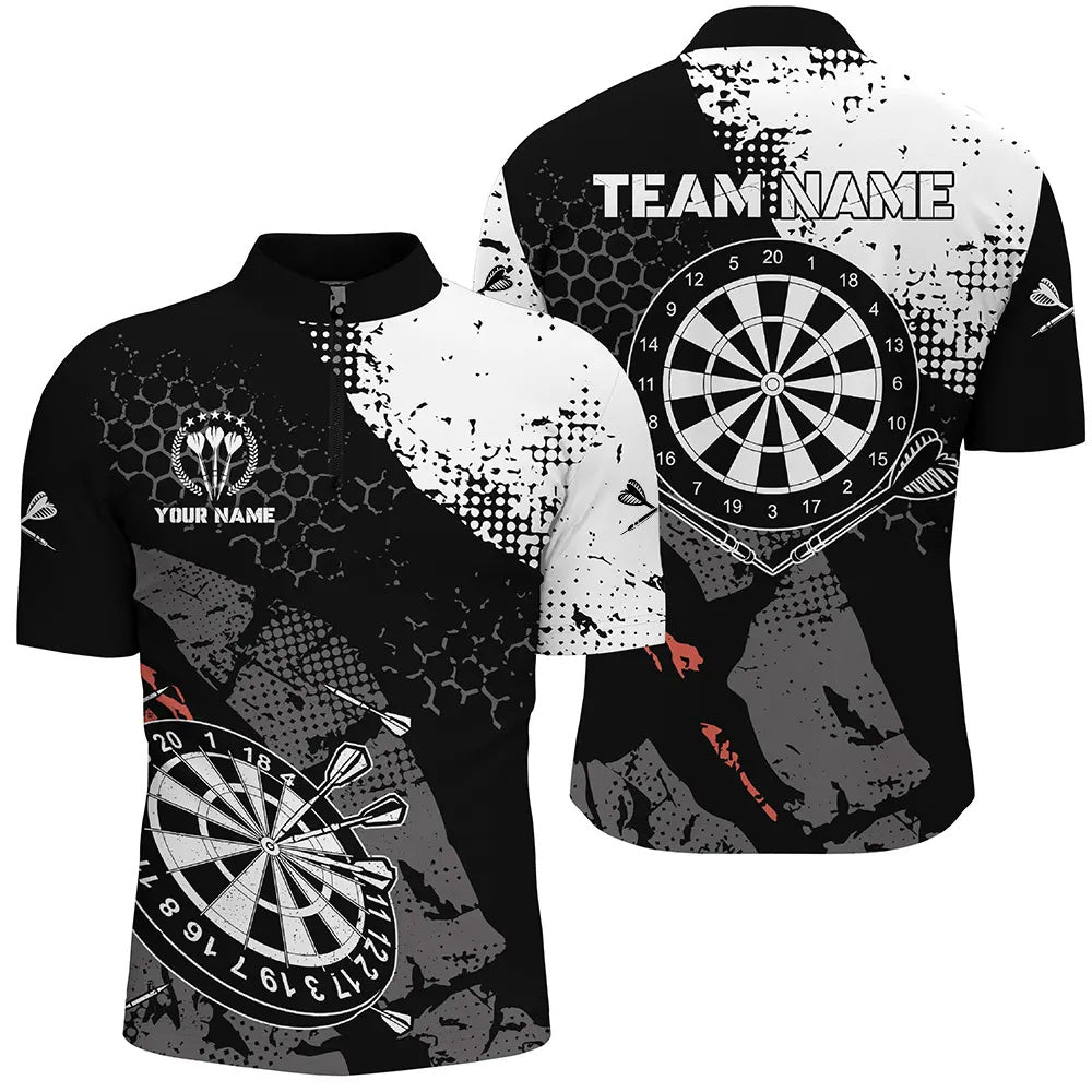 Retro Black White Pattern Custom Darts Quarter-Zip Shirts For Men Dart Team Jerseys