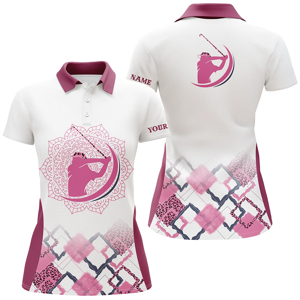 Pink leopard mandala pattern Women sleeveless polo shirt custom womens golf tanks tops for ladies