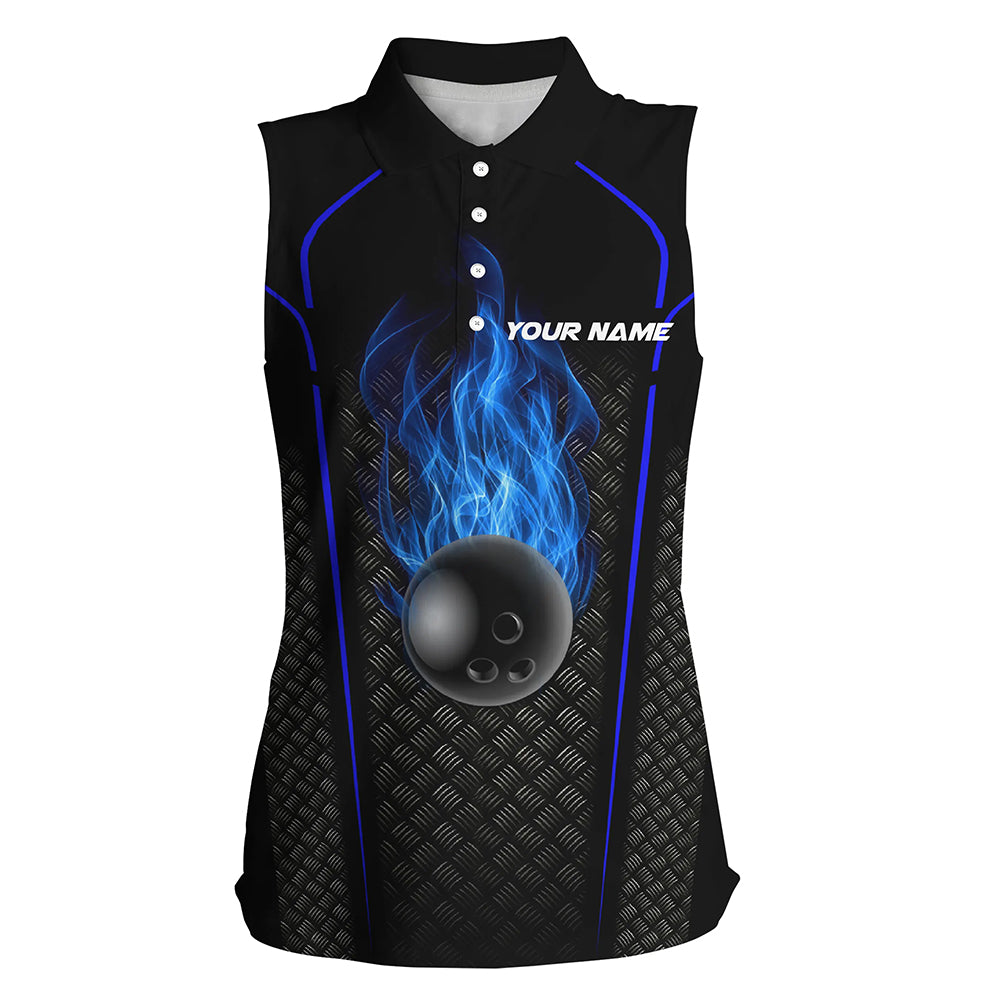 Bowling Shirt For Women Custom Sleeveless Polo Bowling 3D Bowling Team Shirt For Women Blue