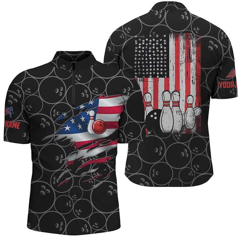 Bowling Quarter Zip shirts for men custom name vintage American flag bowling jerseys/ super bowl shirt