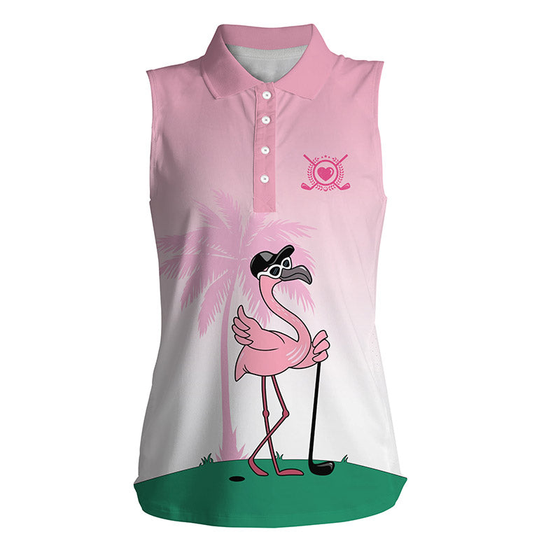 Pink Flamingo golf team Womens sleeveless polo shirts - cool gift for female golfers
