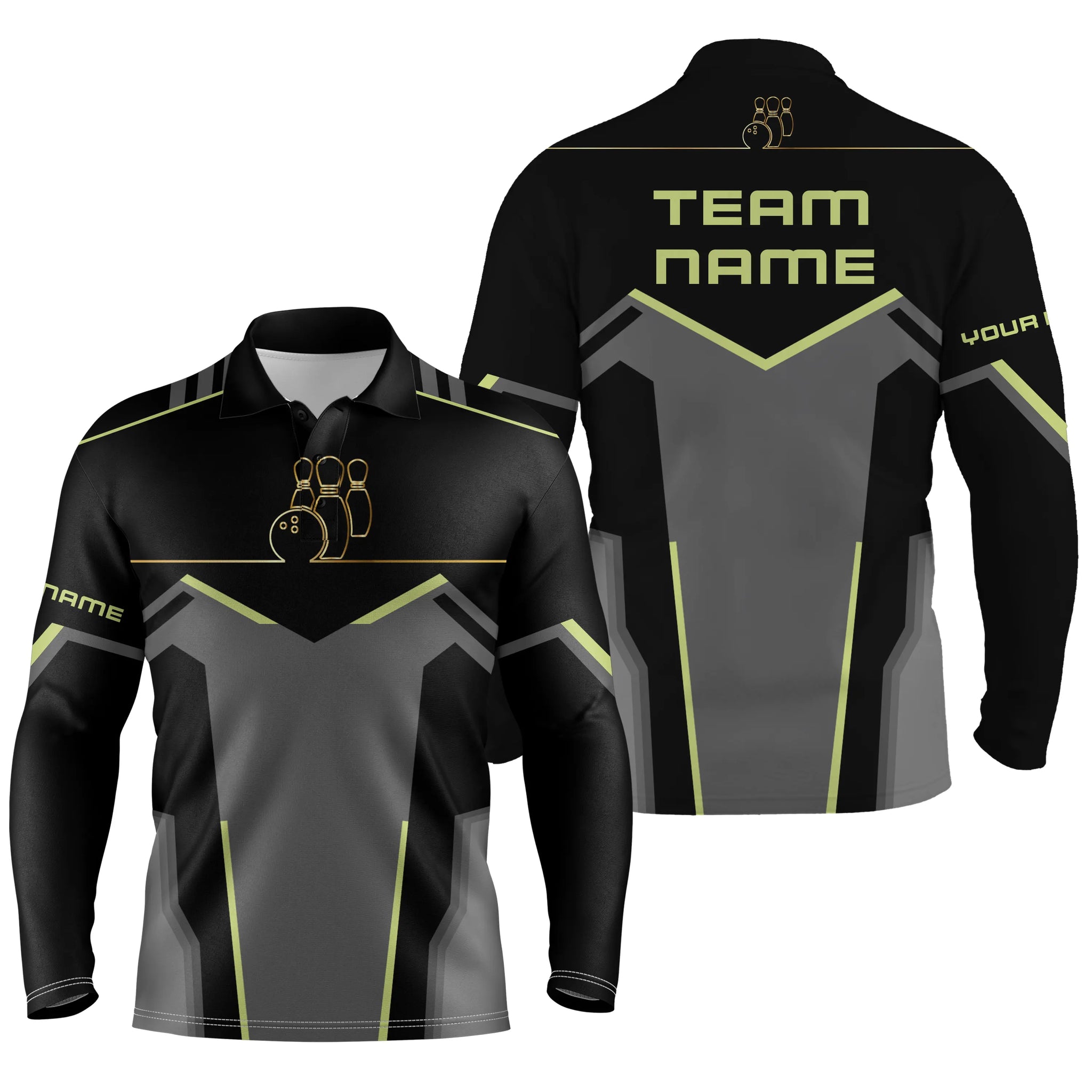 Retro Bowling Long Sleeve Polo Shirts For Men Custom Bowling Team Shirts/ Custom Bowling Jerseys Bowling Gifts