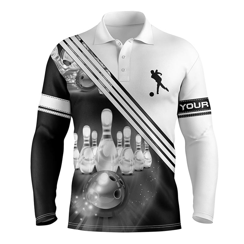 Custom Bowling Shirts For Men Bowling Ball And Pins Team Long Sleeve Polo Shirt/ Custom Bowling Jerseys