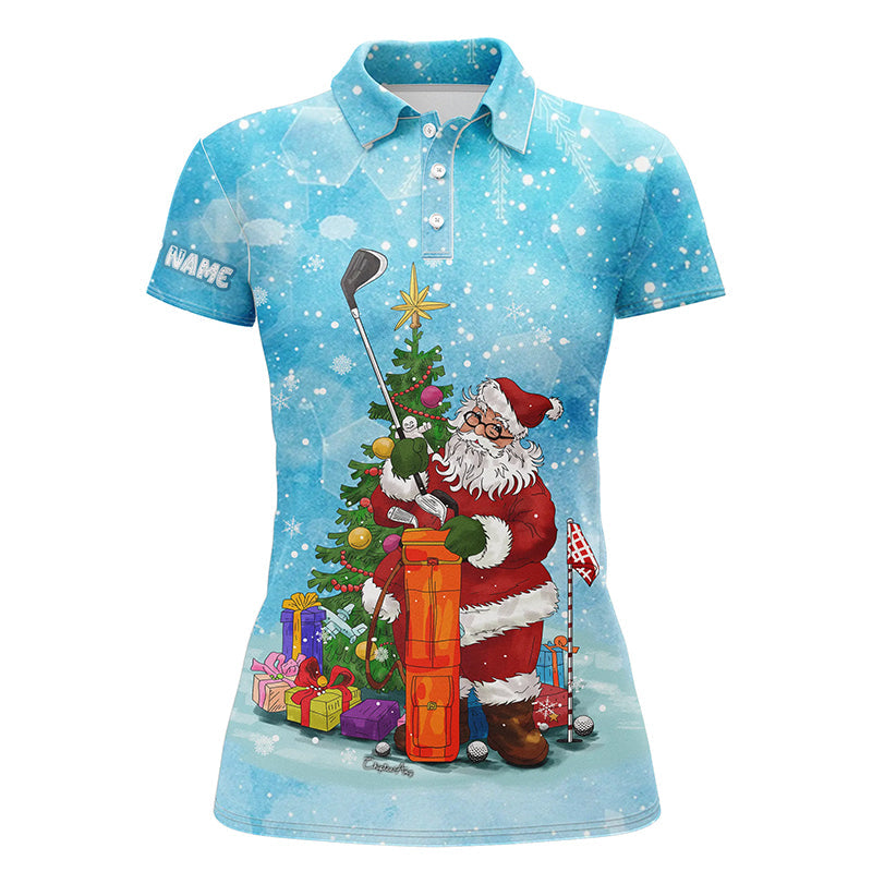 Christmas Womens sleeveless polo shirt blue snow winter Santa golfer/ Christmas golf gift for women