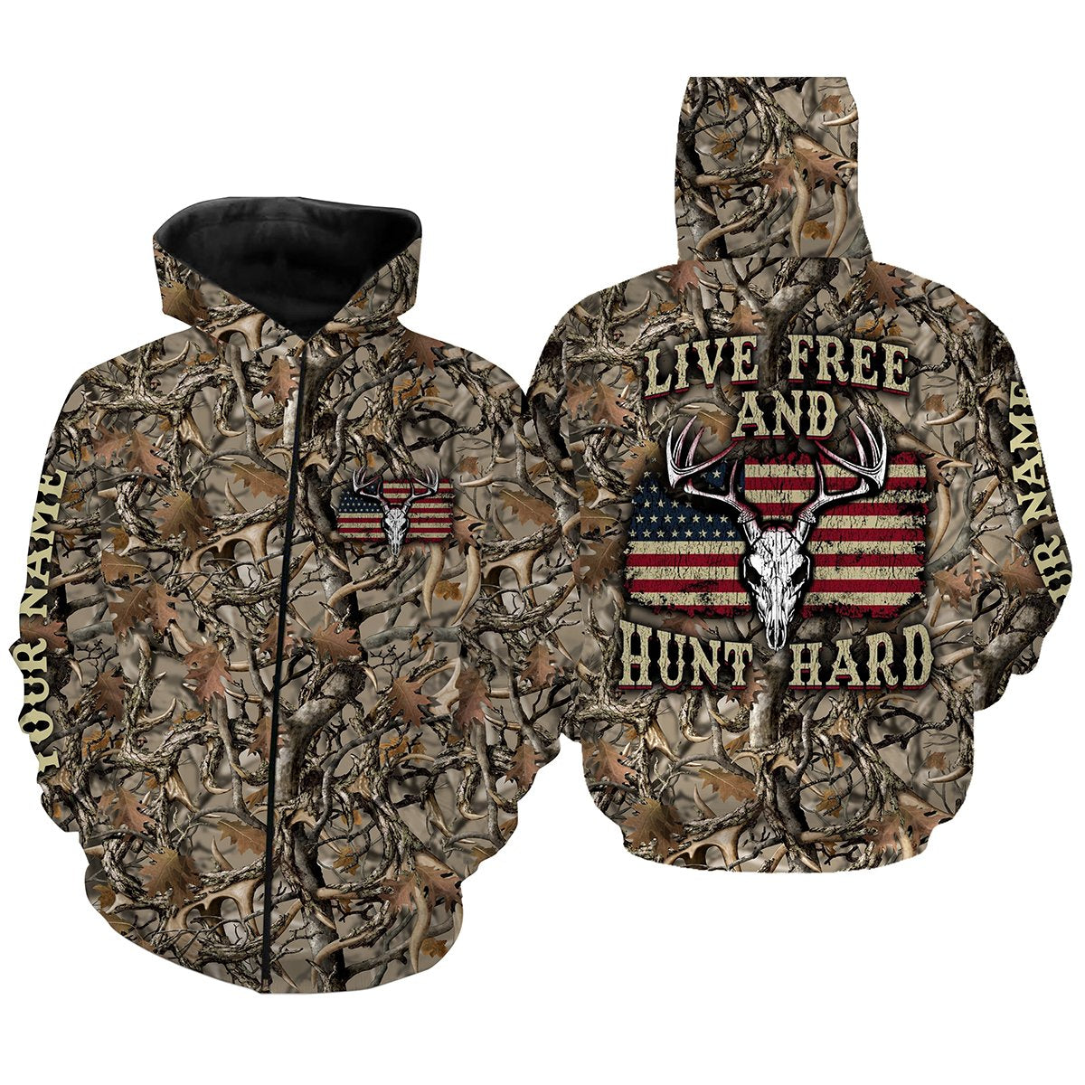 Live Free And Hunt Hard Hunting Camouflage Custom Name 3D All Over Print Shirt