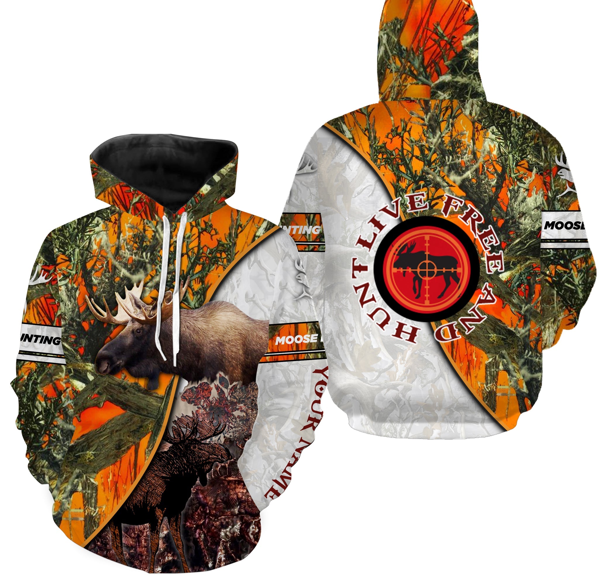 Moose Hunting Live Free And Hunt Orange Camo Shirts/ Personalized Moose Hunting Gift For Men/ Women
