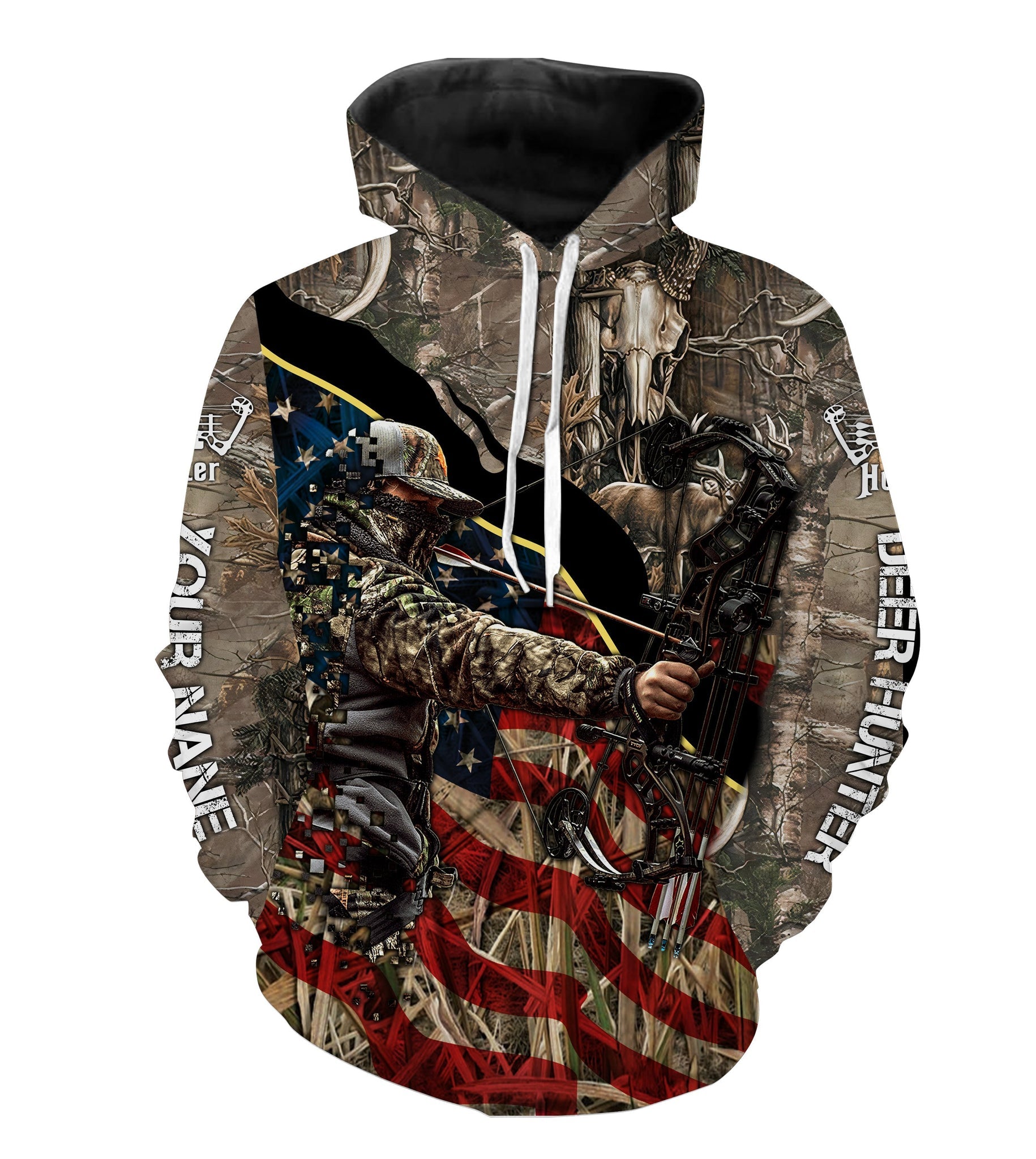 Archery Bow Hunting American Flag Deer Hunting Custom Name 3D All Over Printed Shirts/ Hoodie/ Personalized Gifts