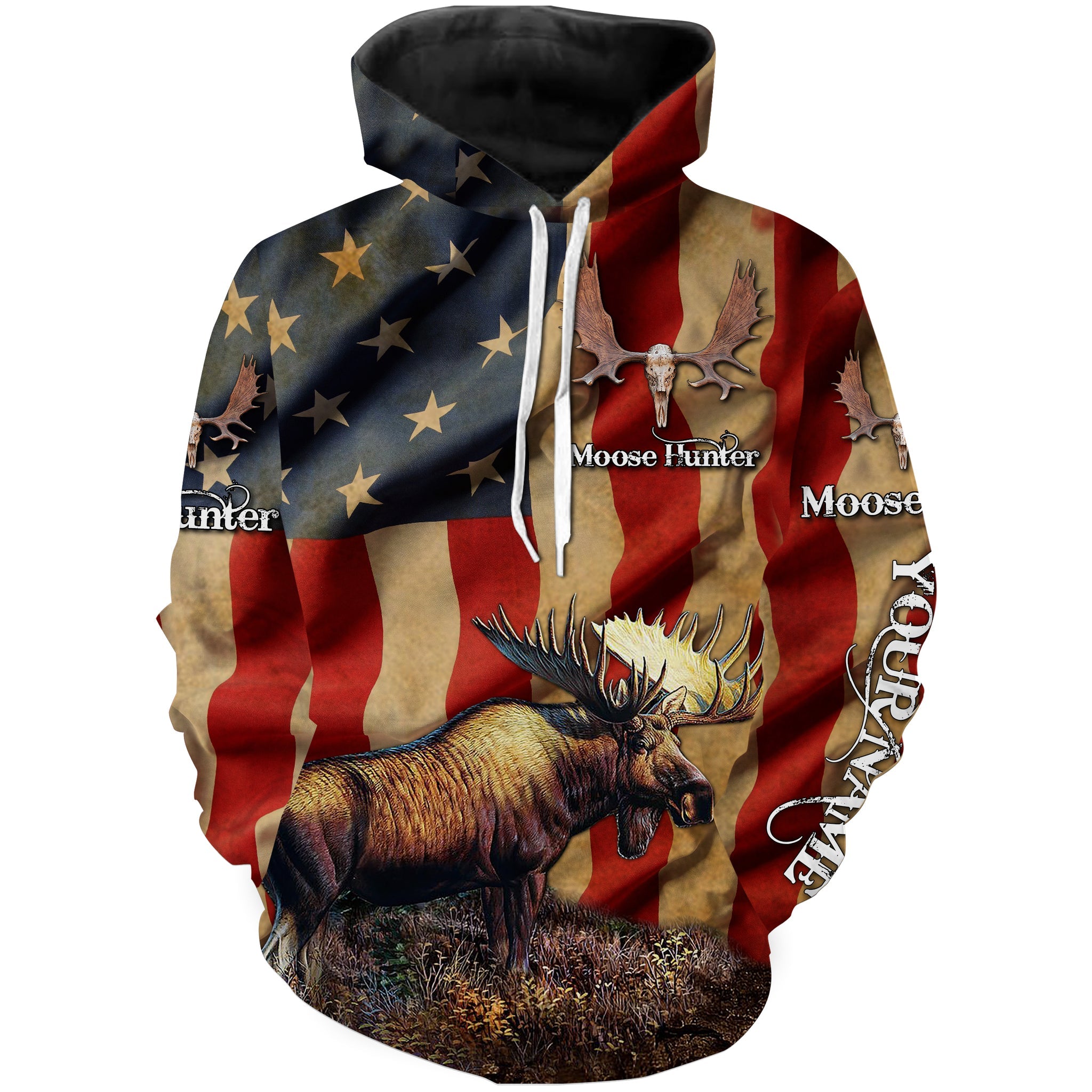 Us Moose Hunting Shirt American Flag Camo Custom Name Full Printing Shirt Personalized Moose Hunter Gifts
