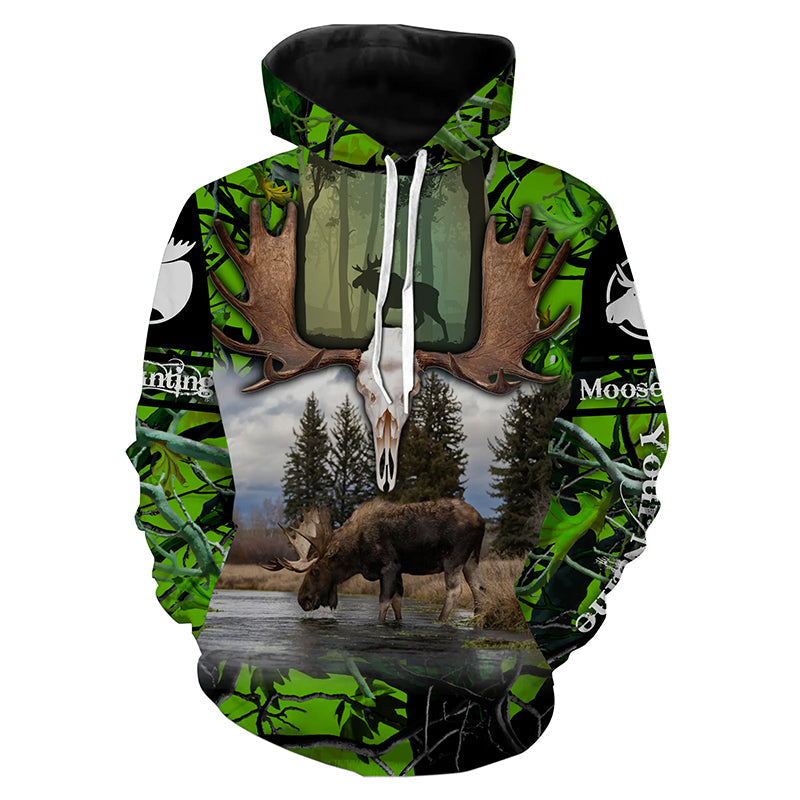Personalized Moose Hunting Green Muddy Camo Custom Name 3D All Over Print Shirts/ Hoodie