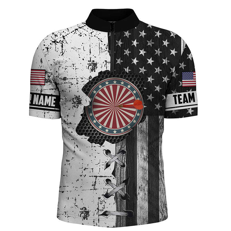 Darts In My Heart Retro American Flag Quarter-Zip Shirt Patriotic Dart Jersey For Men