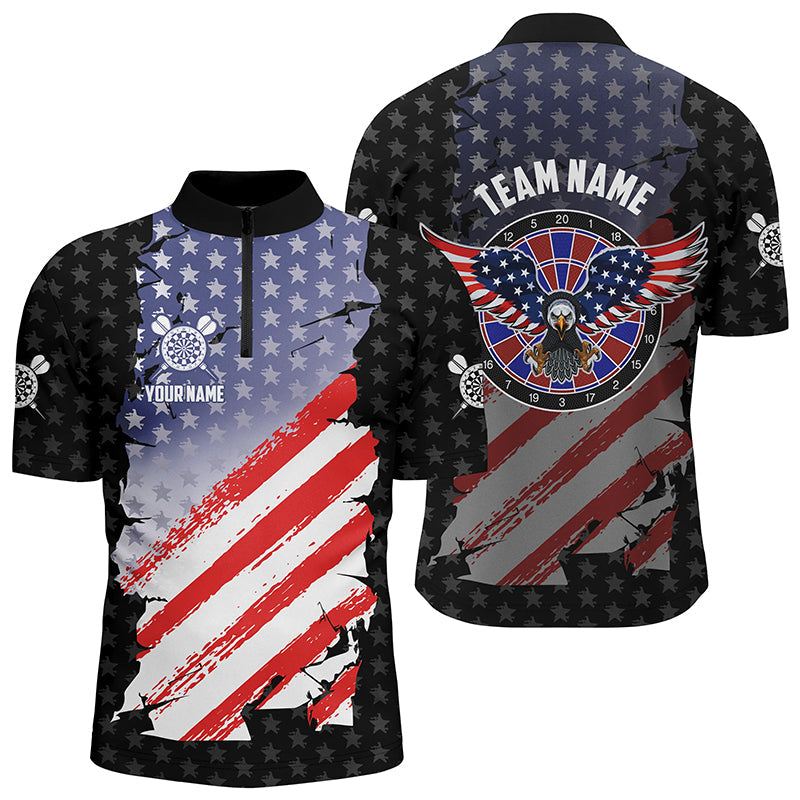American Flag Patriotic Darts Quarter Zip Shirt Us Eagle Stars Pattern Custom Mens Dart Jersey