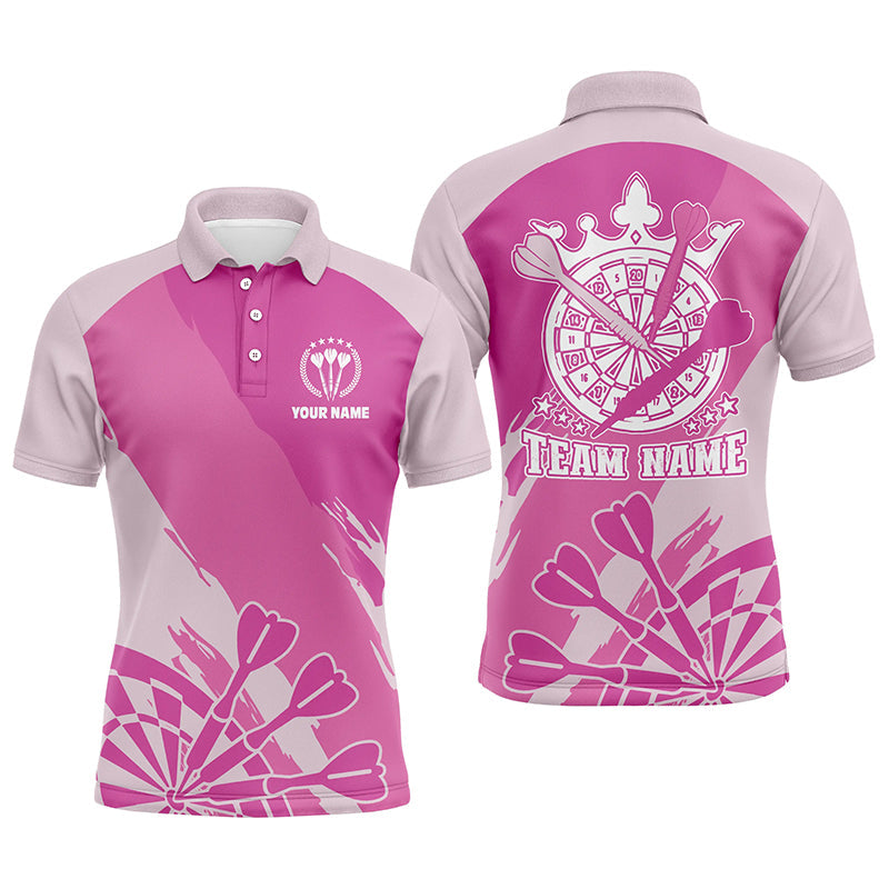 Personalized Pink Mens Darts Polo Shirt Custom Pink Cool Dart Shirt For Men Darts Jersey