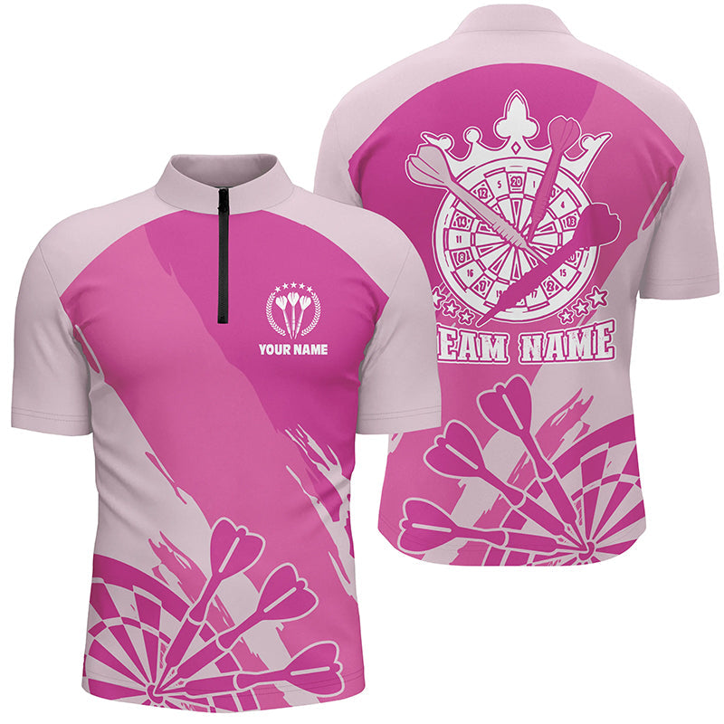 Personalized Pink Darts Quarter-Zip Shirt Custom Pink Cool Dart Shirt For Men Darts Jersey