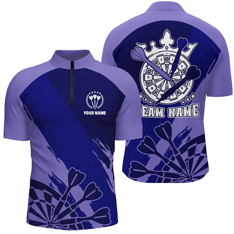 Personalized Navy Purple Darts Quarter Zip Shirt Custom Cool Darts Jersey For Men