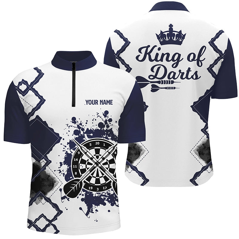 King Of Darts Navy White Darts Quarter Zip Shirt Custom Cool Darts Jersey For Men