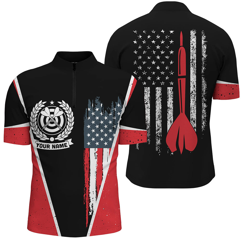 Retro American Flag Darts Quarter Zip Shirt Personalized Patriotic Darts Jerseys For Men