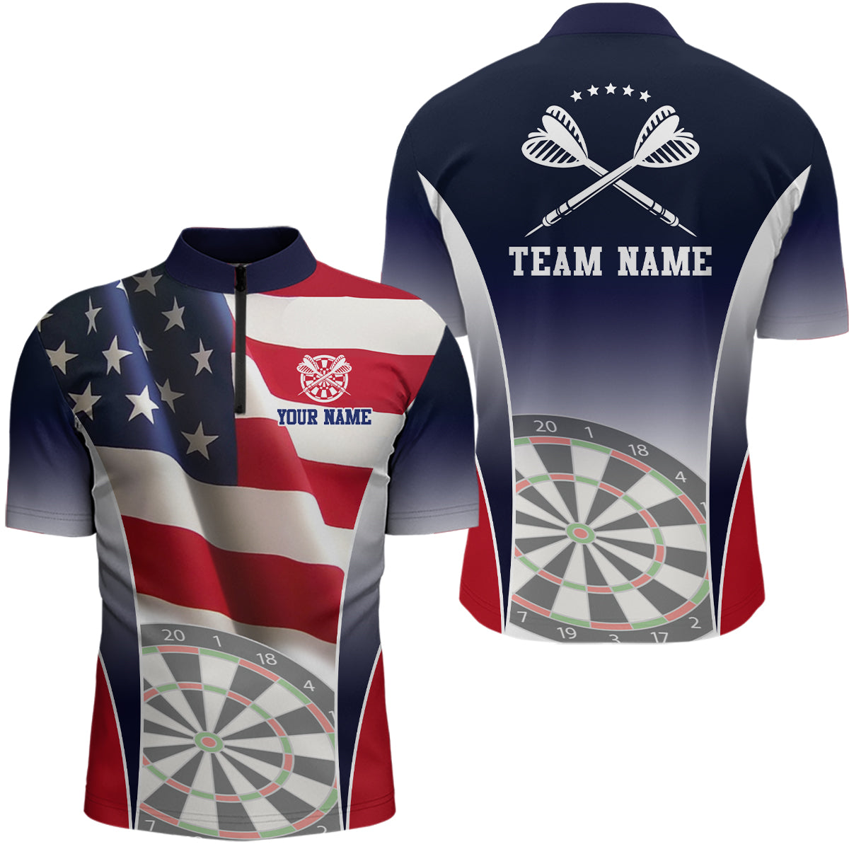 3D American Flag Patriotic Darts Quarter Zip Shirt Personalized Dart Jersey For Men