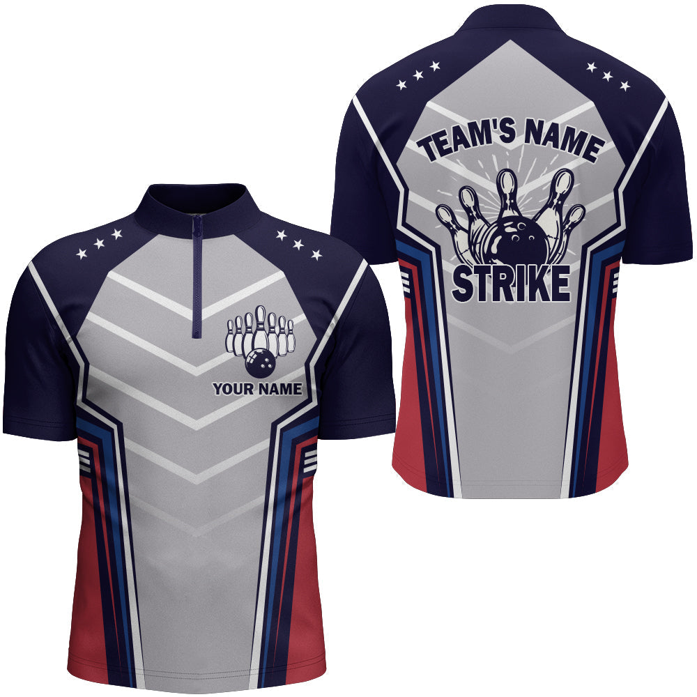 Personalized bowling Quarter-Zip shirt for men blue lightning Custom name Team skull bowling Jerseys
