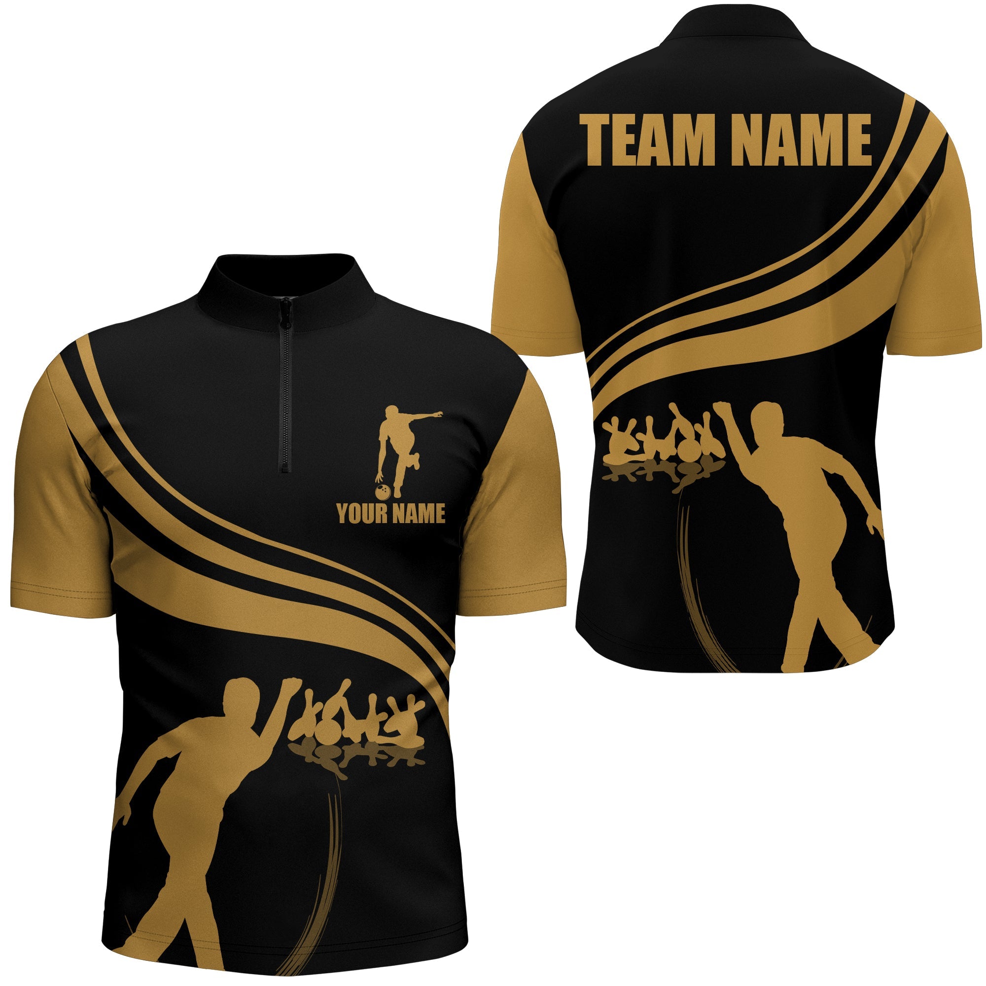 Custom Bowling Shirt for Men/ Quarter-Zip Shirt Black and Gold Men Bowlers Jersey Custom Bowling Team