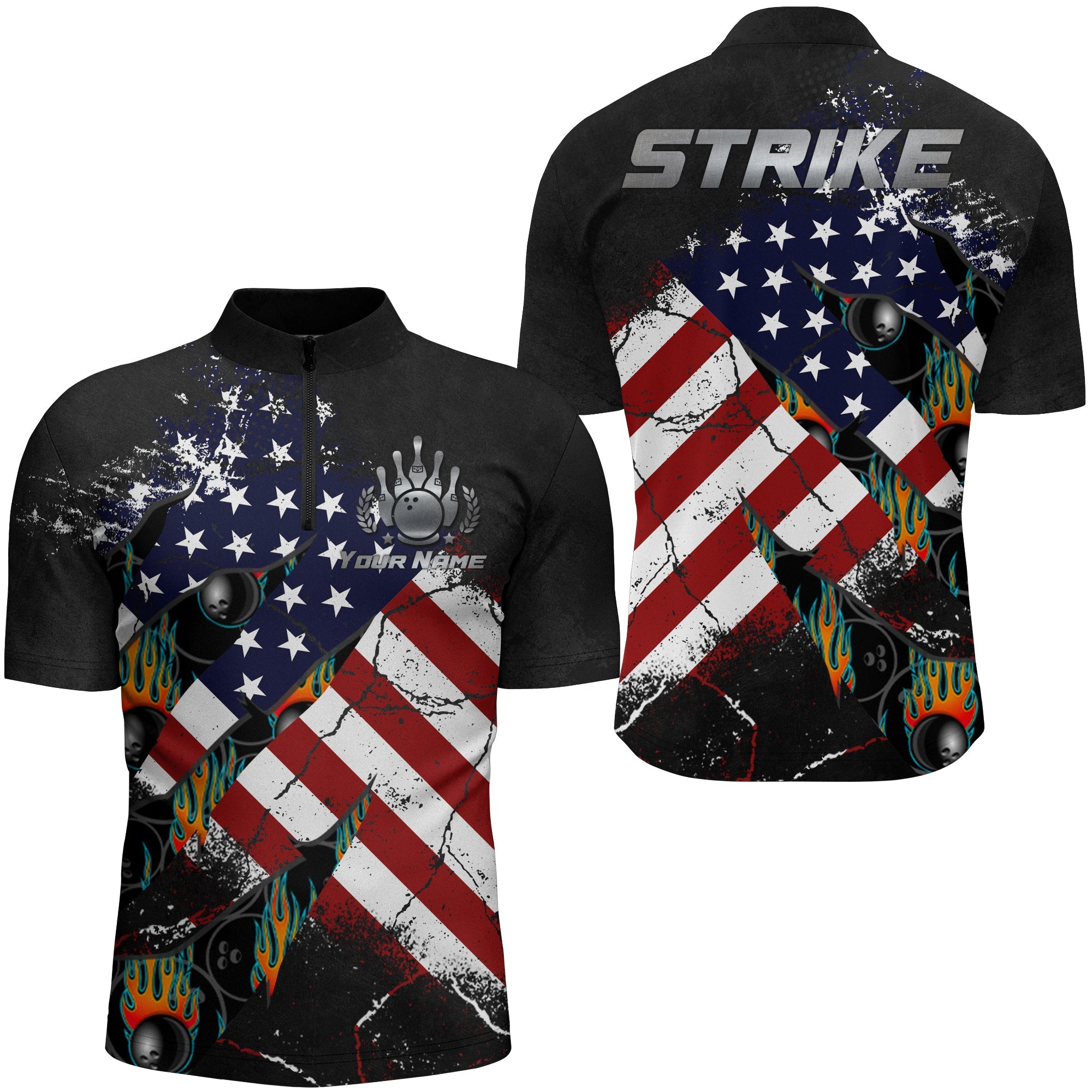 American Flag Bowling Shirt for Men Custom Bowling Jersey Strike Patriot League Bowlers