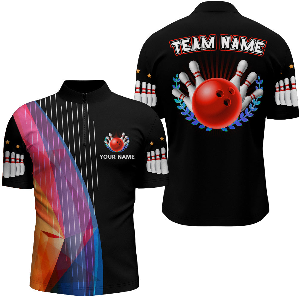 Custom Bowling Quarter-Zip Shirt For Men With Name Funny Bowling Jersey Bowling Team League Shirt