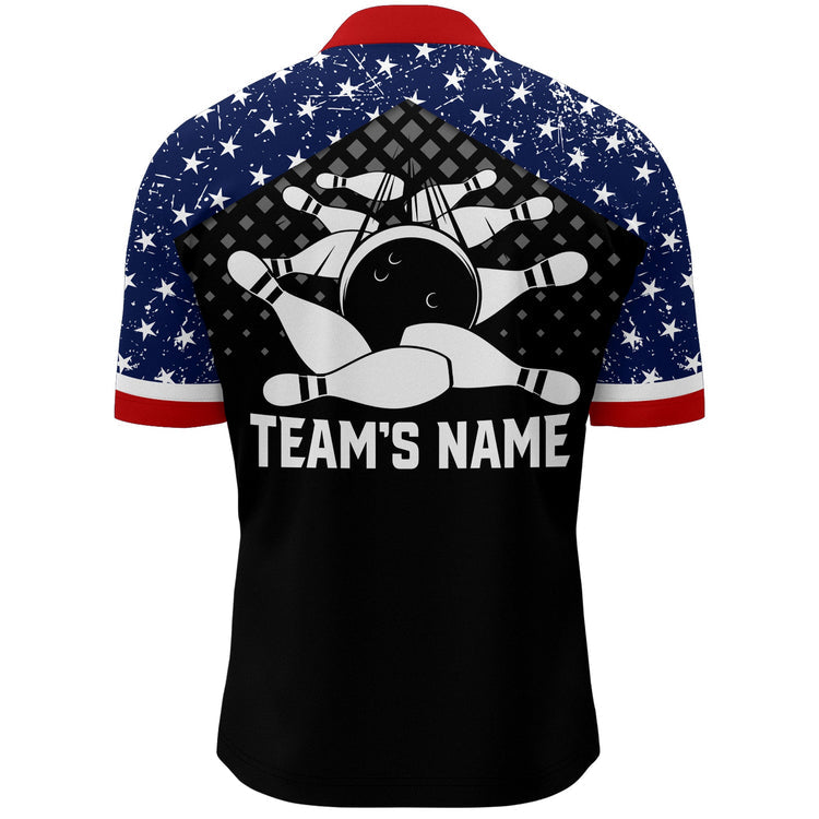 Patriotic Bowling Quarter-Zip Shirt Men Custom Ladies Bowling Team League Jersey USA Bowling Shirt