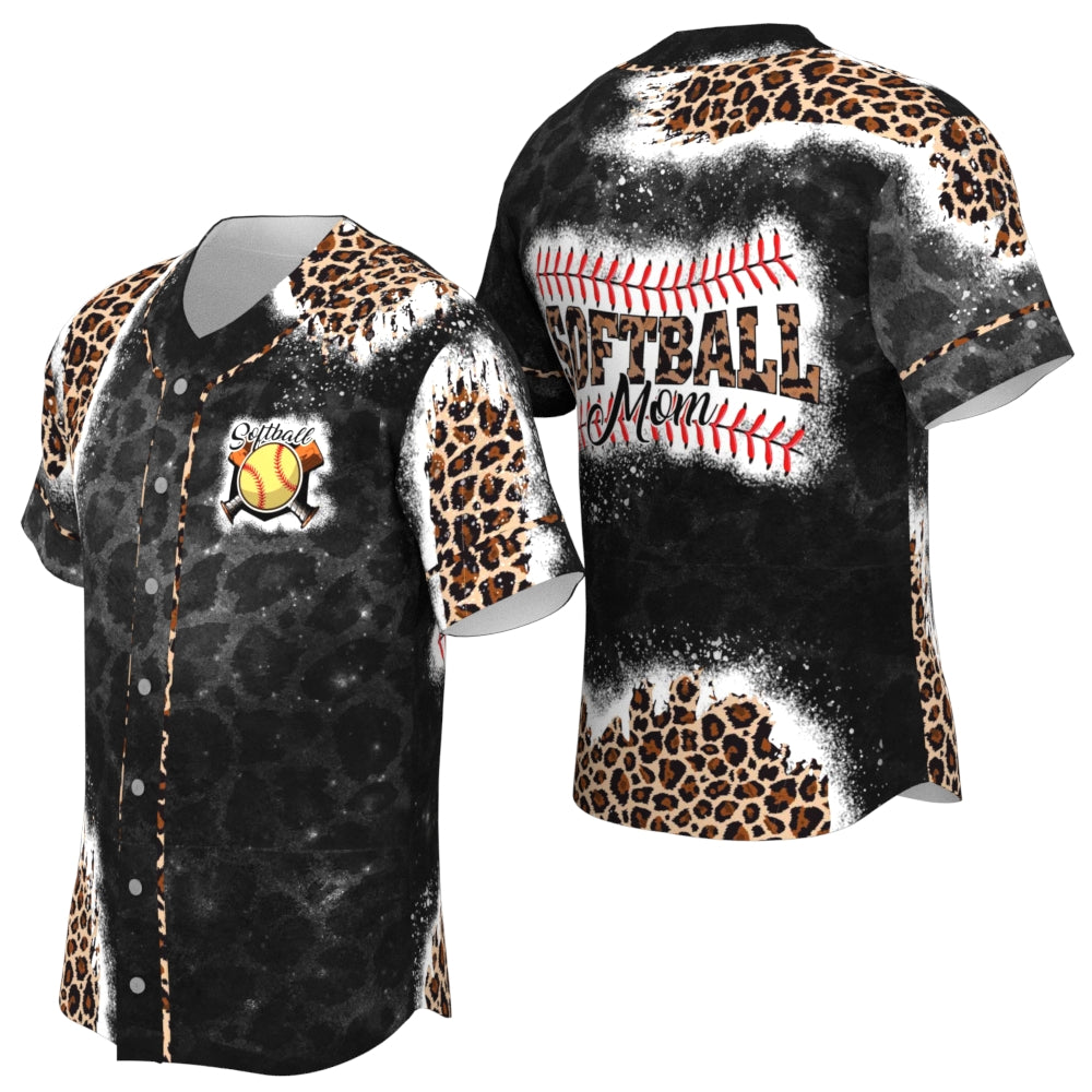 Softball Mom Black Leopard Pattern Baseball Jersey/ Gift for Mom Fan