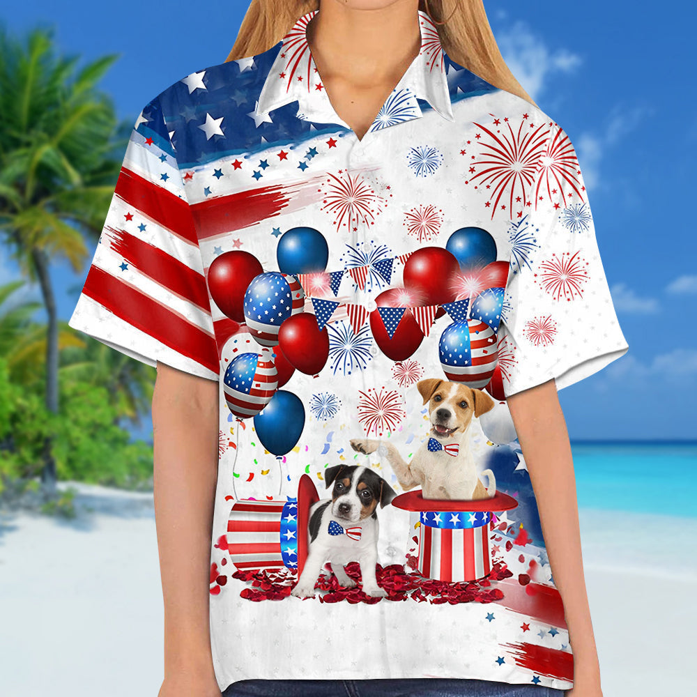 Jack Russell Terrier Independence Day Hawaiian Shirt/ Dog Hawaii Beach Shirt Short Sleeve For 4Th Of July