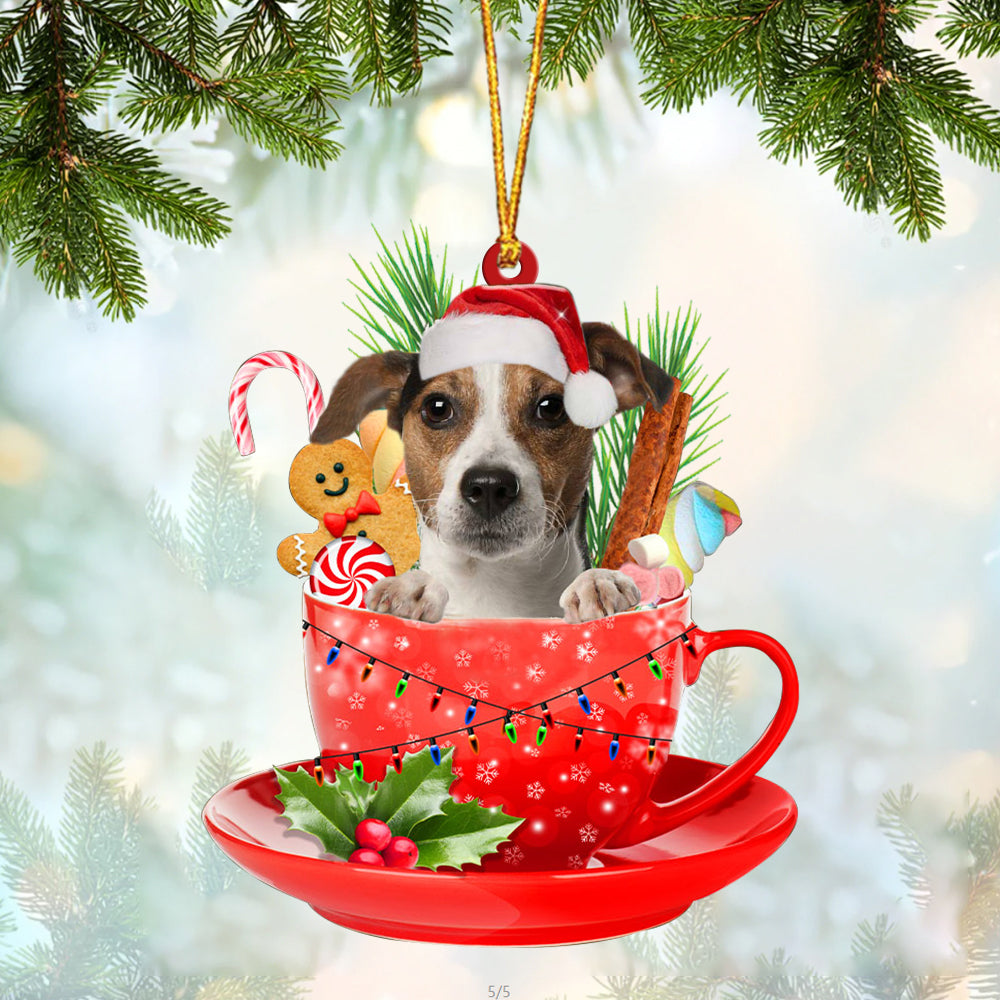 Jack Russell Terrier In Cup Merry Christmas Ornament Flat Acrylic Dog Ornament