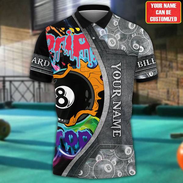 Personalized Name Drip and Drop Ball Billiard Unisex Shirt/ 3D Full Printed Billiard Polo Shirt