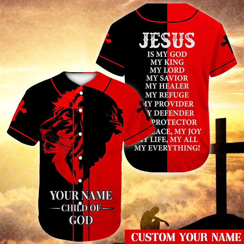 Lion/ God/ Red Black Baseball Jersey - Child Of God Custom Baseball Jersey For Men Women