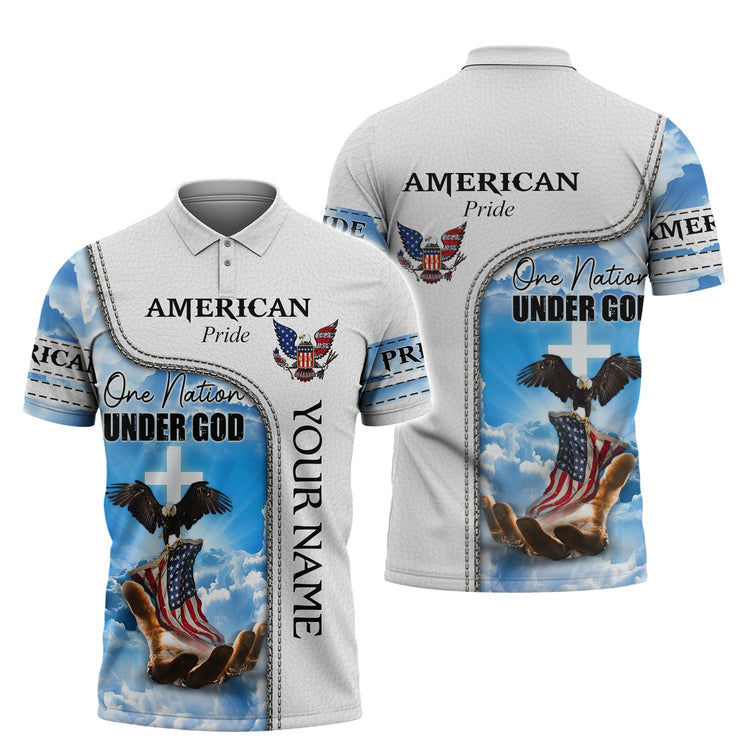 One Nation Under God Personalized Name 3D Polo Shirt Independence Day Gifts