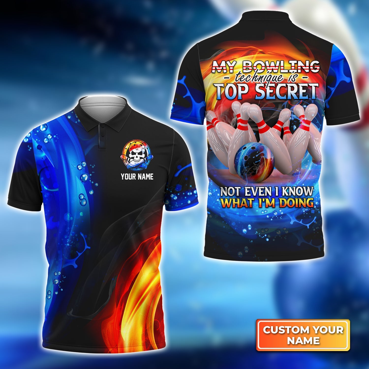 My Bowling Technique is Top Secret Not Even I Know What I''m Doing Personalized Name 3D Polo Shirt Gift For Bowler