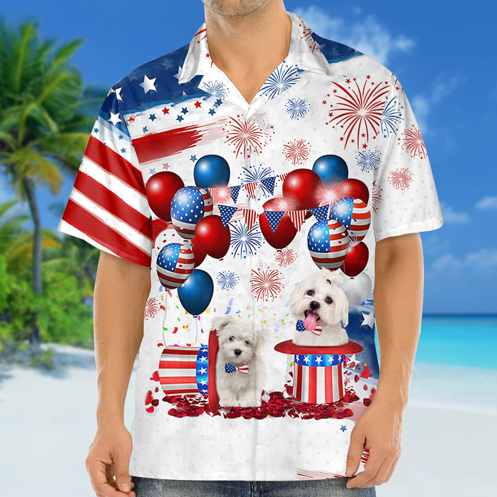 Maltese Independence Day Hawaiian Shirt/ Dog Hawaii Beach Shirt Short Sleeve For 4Th Of July
