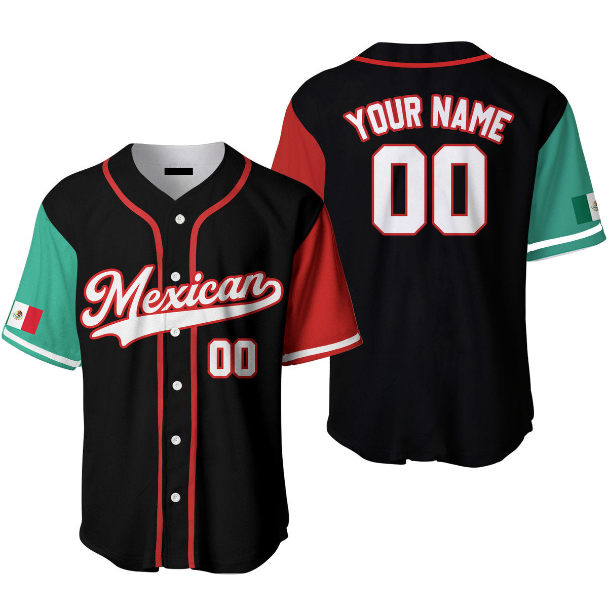 Mexican Flag Any Color Style Custom Name Baseball Jerseys/ Gift for Mexican