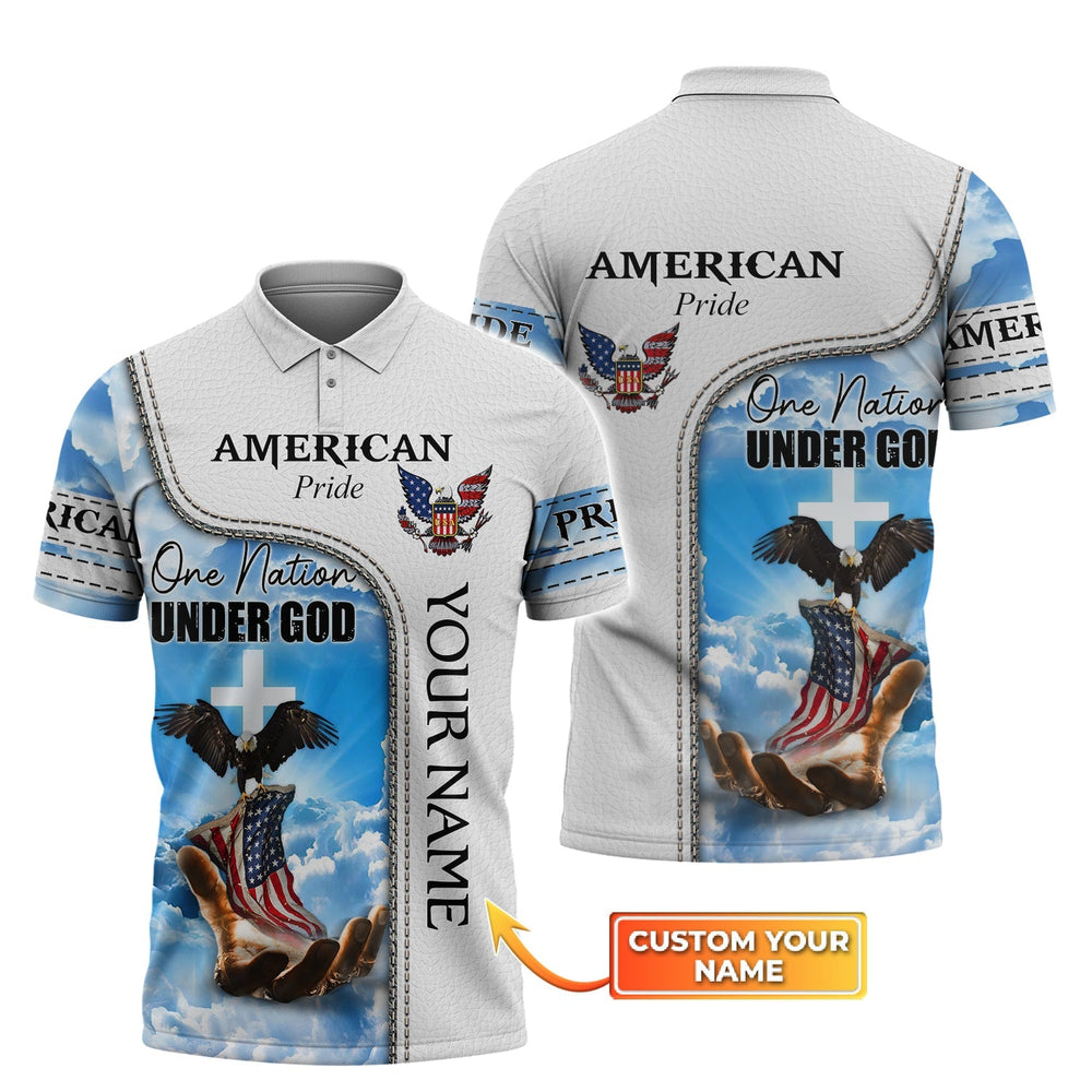 One Nation Under God Personalized Name 3D Polo Shirt Independence Day Gifts