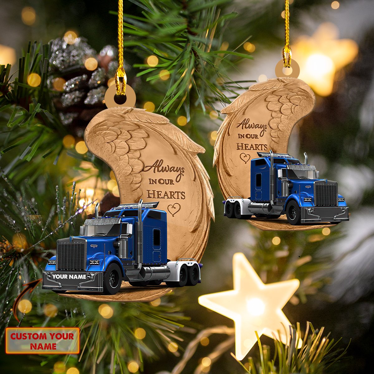 Personalized Truck Wing Always In Our Heart Acrylic Ornament/ Idea gift for Truck Drivers