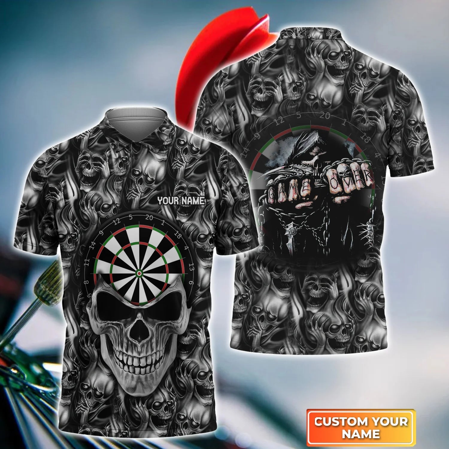 Darts Skull Personalized Name 3D Shirt For Darts Player/ Idea Gift for Dart Men