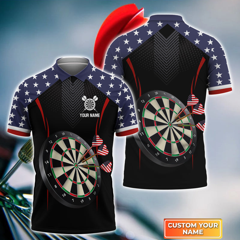 Coolspod USA Flag Darts Personalized Name 3D Polo Shirt/ Best Gift for Dart Lovers